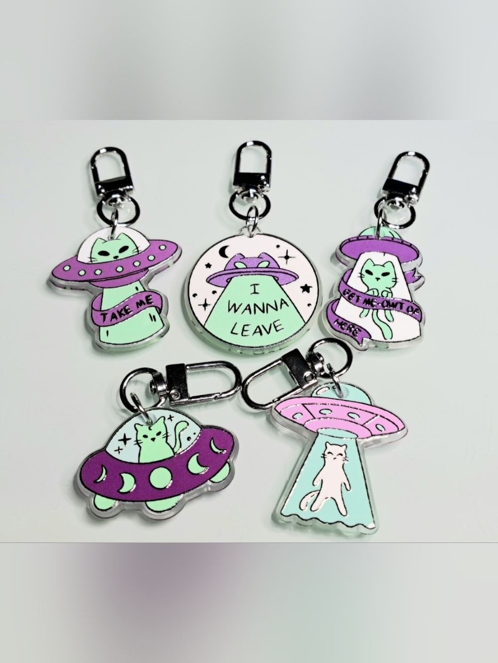 Alien Cat Keychain Clips Set Of 5 Take Me
